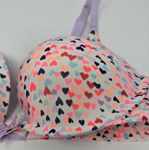 VICTORIA'S SECRET PUSH UP BRA LILAC PURPLE MULTI-COLORED HEART DESIGN WOMEN 34B - Picture 3 of 12